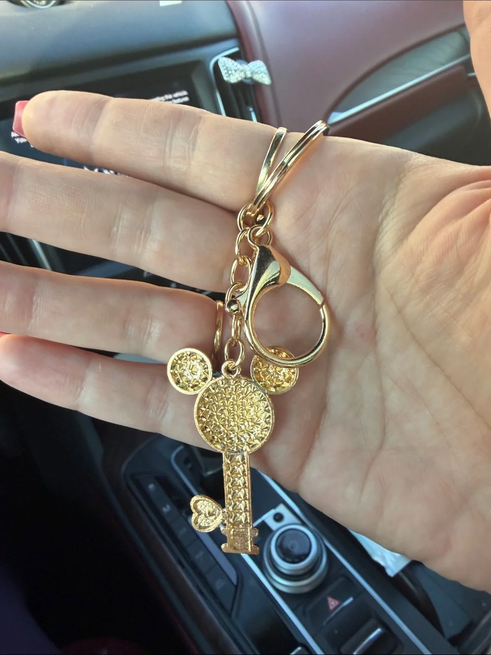 Gold-tone Red Crystal Key Charm Keychain - Women's Accessories